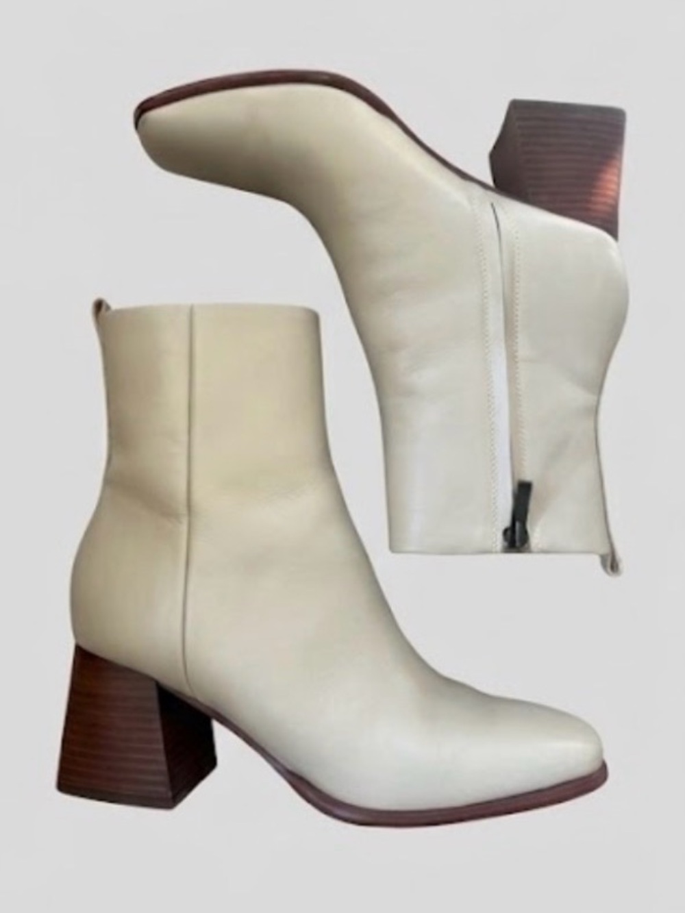 Marc Fisher Floria Cream Leather Square Toe Mid Calf Boots Size 8.5